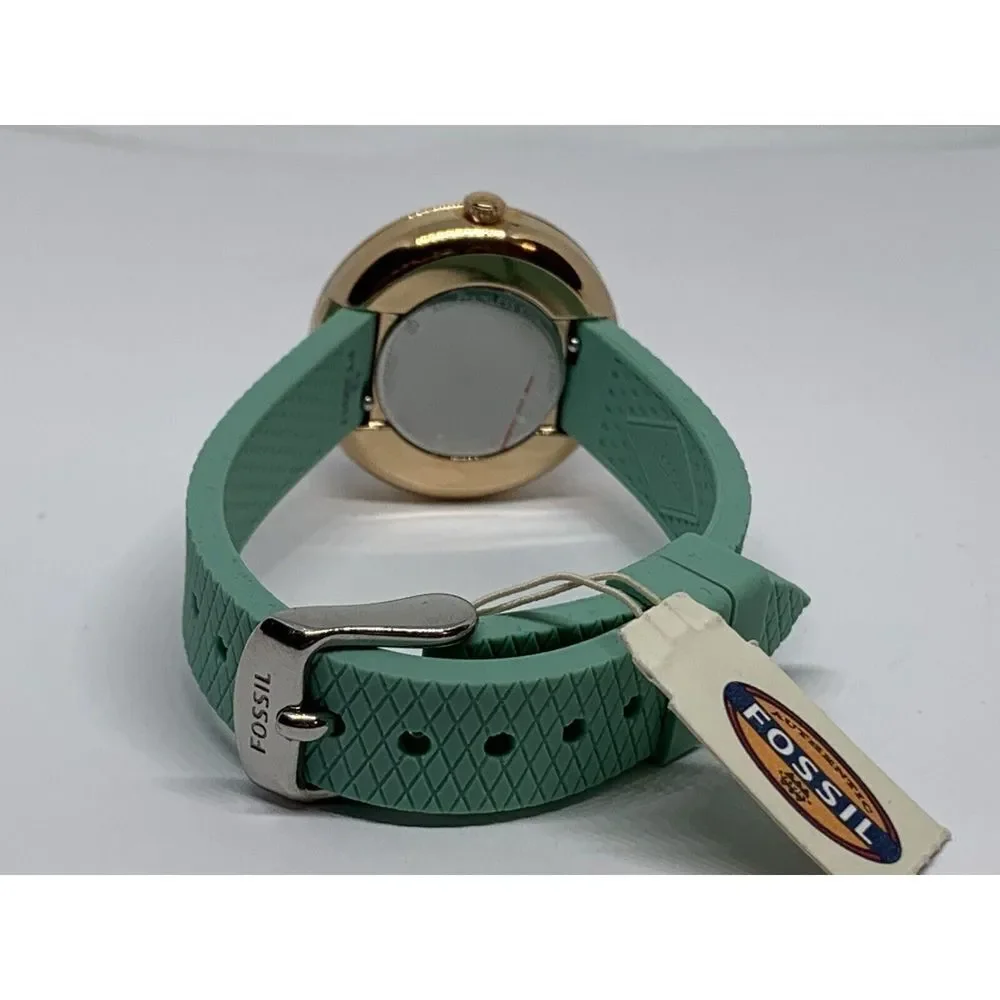 Fossil ES4403 Women's Green Silicone Analog Silver Dial Quartz Wrist Watch LW14